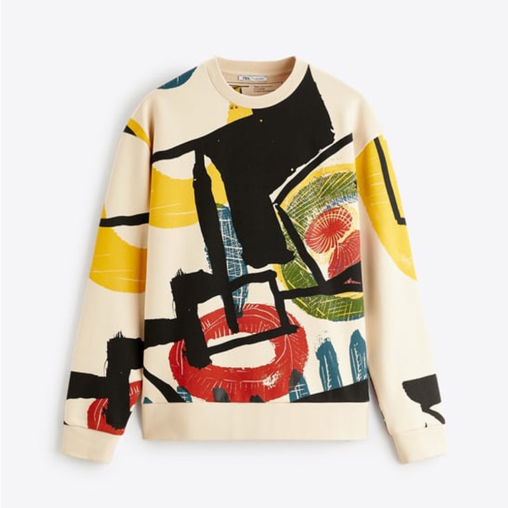 Zara Men's Pablo Picasso Crewneck Sweater Abstract Print Medium